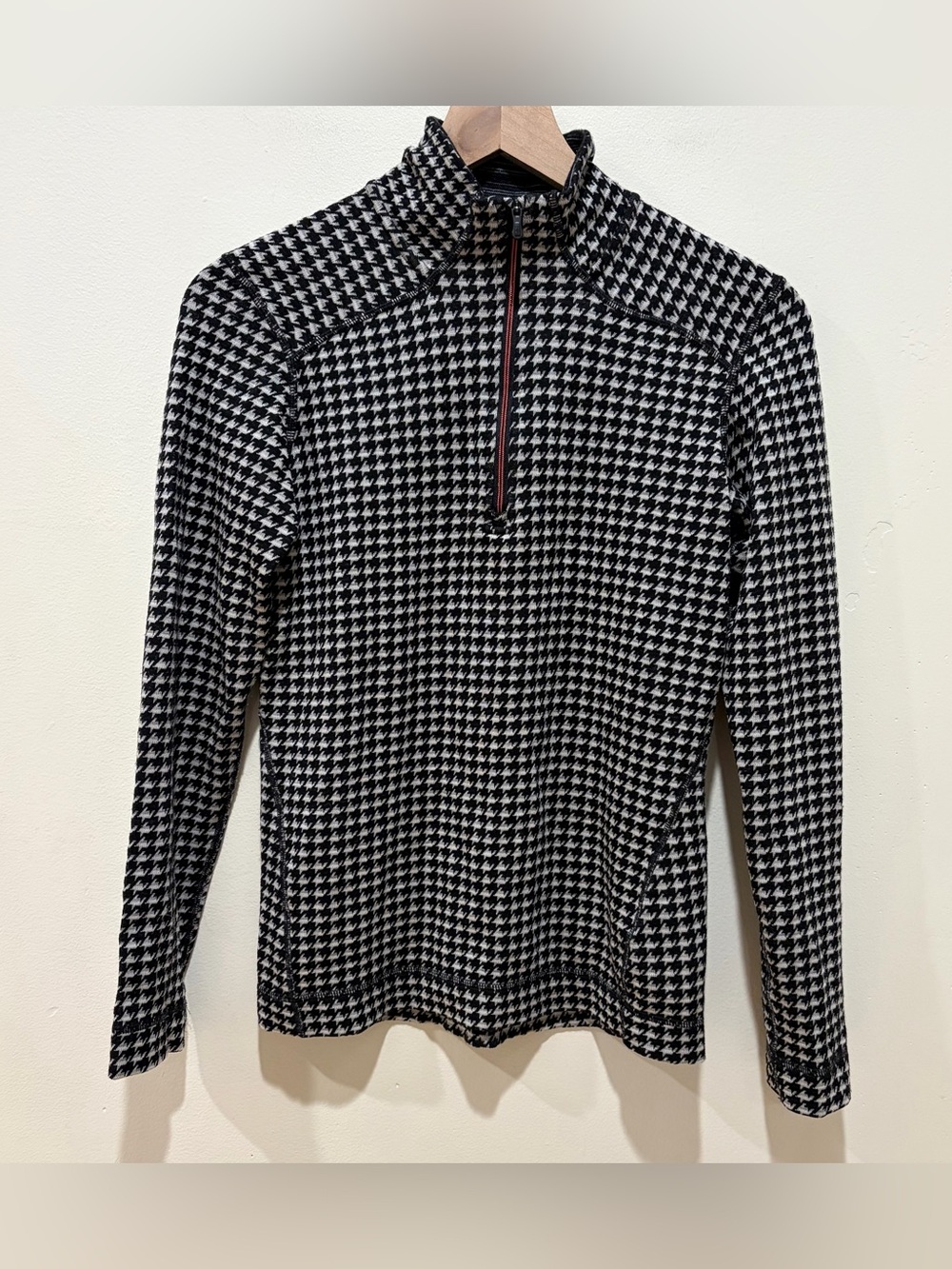 Smartwool Midweight Black White 100% Wool Baselayer Quarter Zip Pullover Large